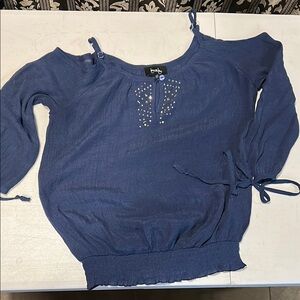 Blue Off-Shoulder Top with Studded Detail